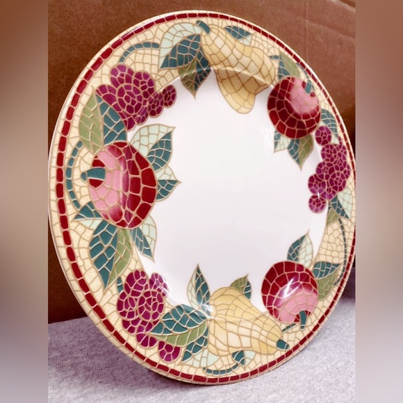 Pier 1 Mosaic Fruit Fall Dinner/Serving Plates~ Earthenware Italy~ Set of 2~ 10" - Picture 3 of 11
